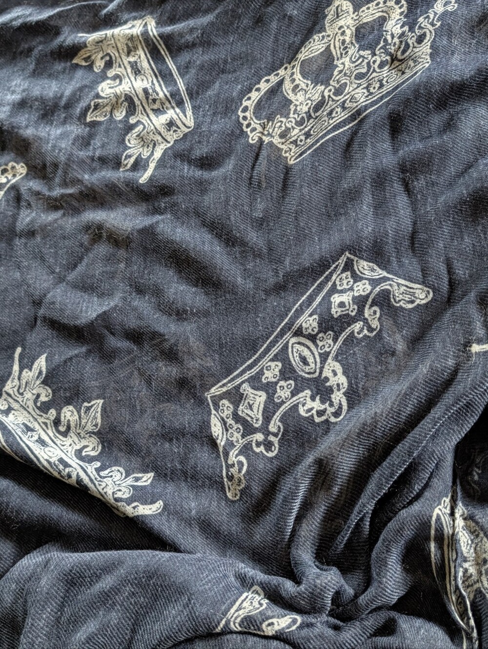 Large Navy Scarf With Royal Crowns - Sheer